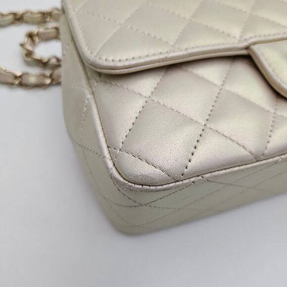 Chanel  Iridescent Lambskin Quilted Mini Rectangular Flap Champagne Gold - Picture 10 of 16